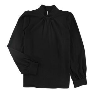 Calvin Klein Womens Mock Neck Pullover Blouse, Black, Large, NWT
